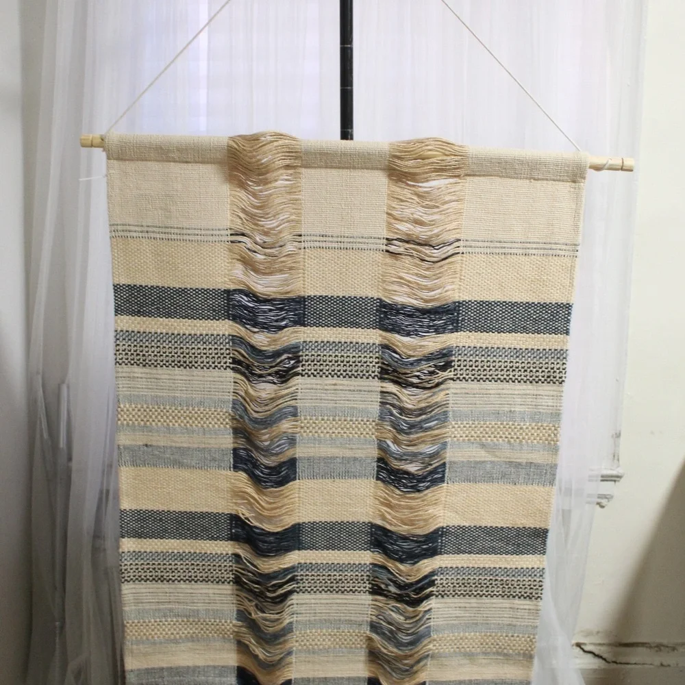 West Elm Woven Tapestry Wall Art – Cotton Fiber Textile with Pine Wood Rod